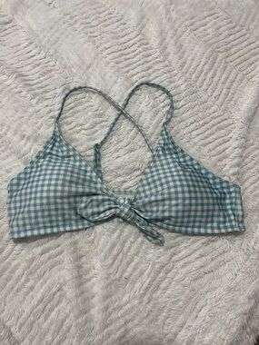 BONGO Light Blue and White Gingham Bikini Top